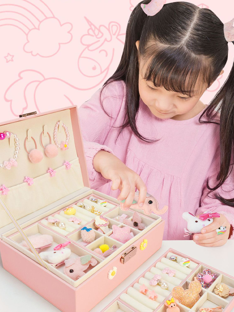 Garhelper Kids Jewelry Box, PU Leather Made Jewelry Case with Girls Jewelry Set, 2/3/4Layers Portable Travel Jewelry Case for Earrings Bracelets Rings Hair